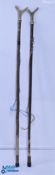 Pair of Wading Sticks, with antler grips, nylon belt fastening and brass ferrules, #147cm long (2)