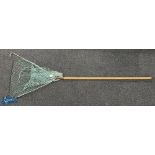 Vintage Efgeeco Landing Net, with wooden pole, locking net head marked Efgeeco.