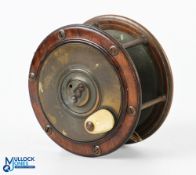 Chas Farlow Maker, 191 The Strand, London, wood and brass light salmon/sea trout reel, 3.5" wide