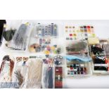 A huge fly tying lifetime collection - rotary lever vice, light, tools, hooks, beads, fur, feather -