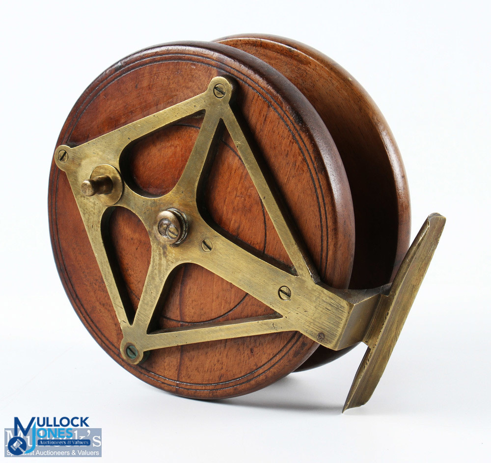 Wooden and Brass 6" Diamond back Nottingham Reel with extended wooden handle with counterbalance, - Image 2 of 2