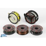 Leeds LC100 cassette fly reel with 3 spare spools, 3.5" spool, push button release, sliding rear