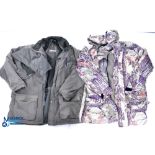 2x Fishing Jackets Coats, both lined, a camouflaged Sportchief coat with removable hook size XL, a