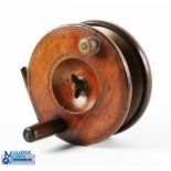 Wooden and Brass 6" Diamond back Nottingham Reel with extended wooden handle with counterbalance,