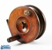 Wooden and Brass 6" Diamond back Nottingham Reel with extended wooden handle with counterbalance,