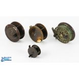 4x Various Reels - incl S Allcock of Redditch 2.25" brass plate wind reel with constant check, C
