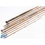W R Pape Newcastle split cane rod - 13' 3pc with spare tip, 19" handle with brass fittings, red