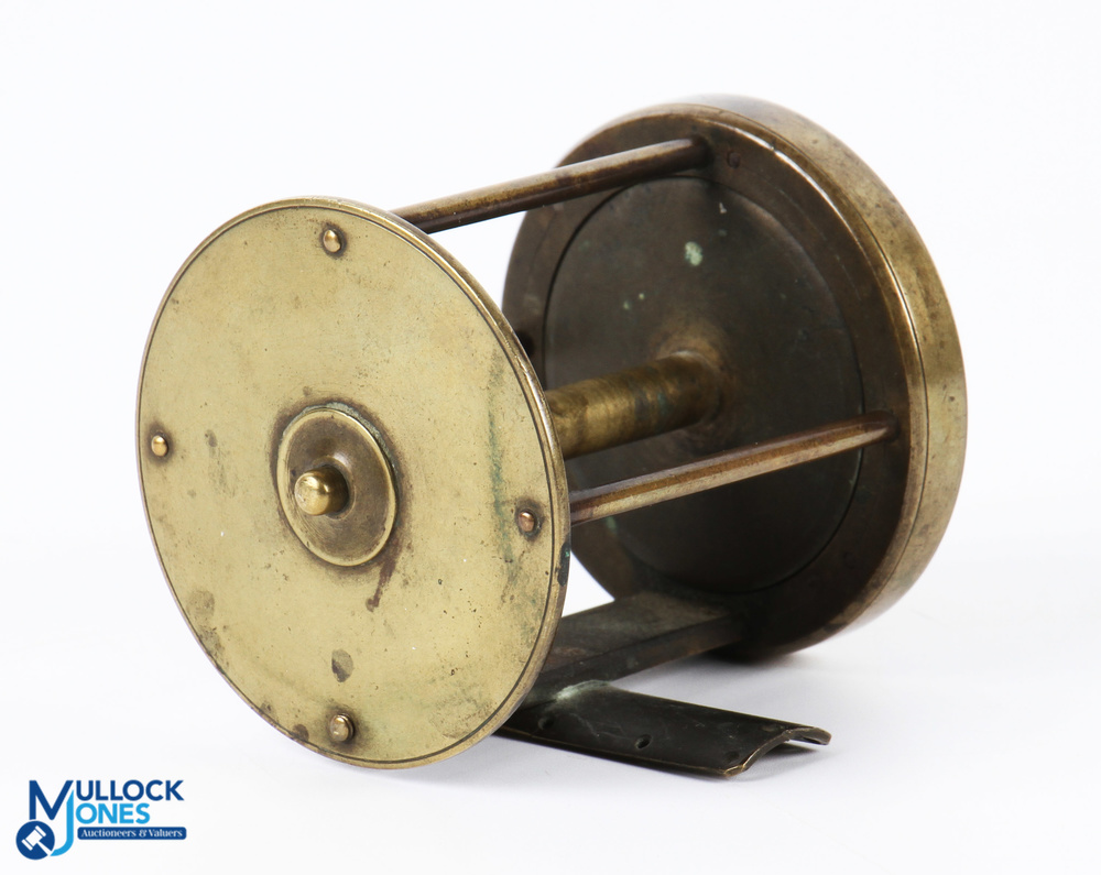 Rare Georgian Ustonson Multiplier Winch Brass Wide Drum Reel with script engraved makers marks to - Image 2 of 5