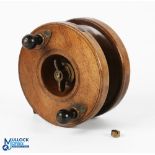 S Allcock of Redditch stamped Wood and brass star back 4.5" reel with brass flange and rear