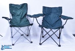 2x Folding Chairs, green nylon fabric in storage bags (2)