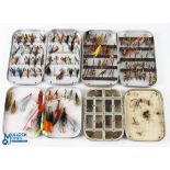 Hardy Alnwick (Wheatley) fly tin, 12 window base wool lined lid, 5" x 3.5" with quantity of flies;