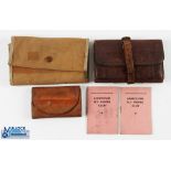 A collection of fishing wallets, made up of: leather 5" x 3.5" with 4 vellum leaves and 2 pockets,