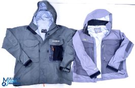 2 Waterproof Nylon Fishing Coats Jackets, a Simms three quarter jacket size M with multi pockets