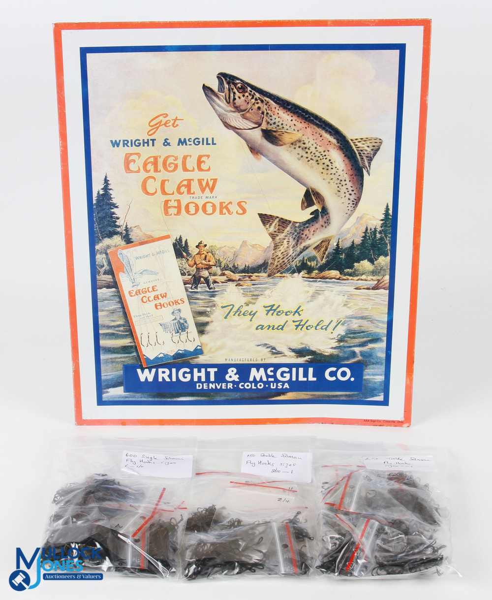 A collection of new salmon fly hooks, made up of: pack of singles in sizes 6-1/0, qty 600; pack of