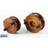 Milwards 6" Seafarer Wooden and Brass Starback Reel with twin black handles, brass flange, brass