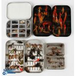A large collection of fly tins and flies, made up of: Wheatley slim alloy box with 12 window base