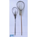 2x Period Landings Nets, made of bamboo, bent wood, the smaller one has with brass fitting and is