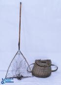 Hardy Wooden Folding Landing Net with brass fittings, bamboo handle marked with Hardy Bros, comes