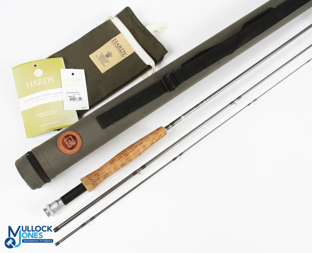 A fine Hardy Alnwick "Swift" carbon brook fly rod 8ft 3pc line 4#, alloy uplocking reel set with
