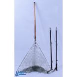 Folding Landing Net, extendable with hexagonal pole and belt clip, plus 2 Salmon Talers both