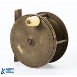 Jones Maker, Jermyn Street, London brass fly reel 3" wide spool with ivorine handle, constant check,