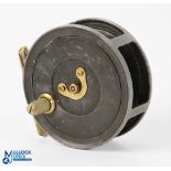 Scarce Heaton Made 4" Silent Check Salmon Fly Reel alloy reel, cream handle, brass horse shoe latch,