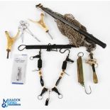More fishing gadgets and tools, comprising: Fulling Mill neck lanyard with attachments, looks