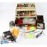 Fly Tying Kit, a good starters kit within a cantilever plastic tackle box, with contents of reels of