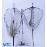 A Gye Landing Net, plus 2 large extendable Landing nets, all aluminium framed - the smallest one