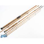 Hardy Alnwick split cane steel centred LRH spinning rod No E44434 9' 6" 2pc, 20" handle with alloy