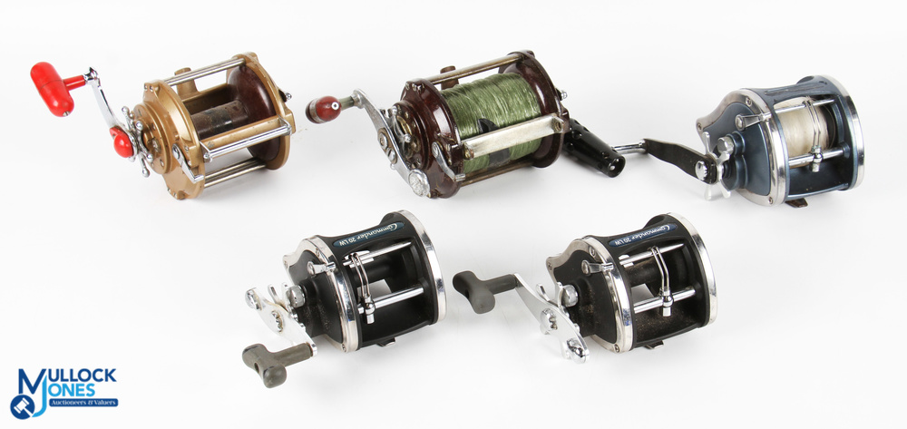 5x Multiplier Reels - 2x G & Y ltd Tatler reels, one repainted in a dark brown, with 3x Penn