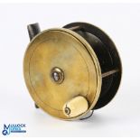 C Farlow & Co Maker, 191 The Strand, London 3.5" brass fly reel, domed horn handle (with split),