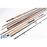 A collection of old and new rods from Sweets of Usk: carbon spinning rod 9ft 6" 2pc, 24" handle,