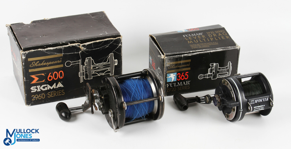 2x Shakespeare Multiplier Reels Sigma 2960-600 and Fulmar 2920 Series 365, both showing signs of use