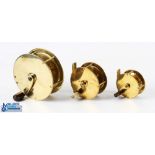 Unnamed brass crank wind reel 2.5" spool with horn handle on curved crank arm, 5 pillar frame;