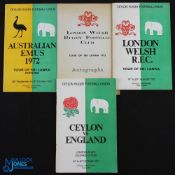 Rare Ceylon Home Rugby Programmes etc (4): v England, 1971, v London Welsh with special fold over