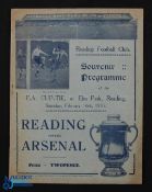 1934/35 Reading v Arsenal FA Cup souvenir programme date 16th Feb, at Elm Park, small nick, light