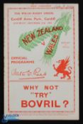 Scarce 1935 Wales v NZ Rugby Programme: The well-produced packed issue for the famous 13-12 Welsh