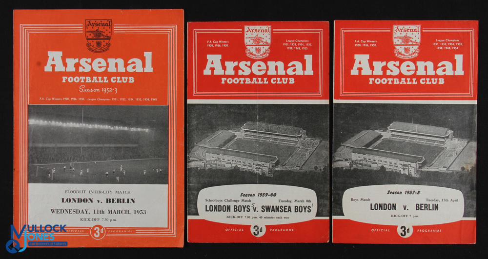 1952/53 London v Berlin inter-city match programme 11 March 1953, 4 pager; 1957/58 London v Berlin