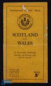 1938 Scarce Scotland v Wales Rugby Programme: The hosts won 8-6 at Murrayfield, standard issue, tape