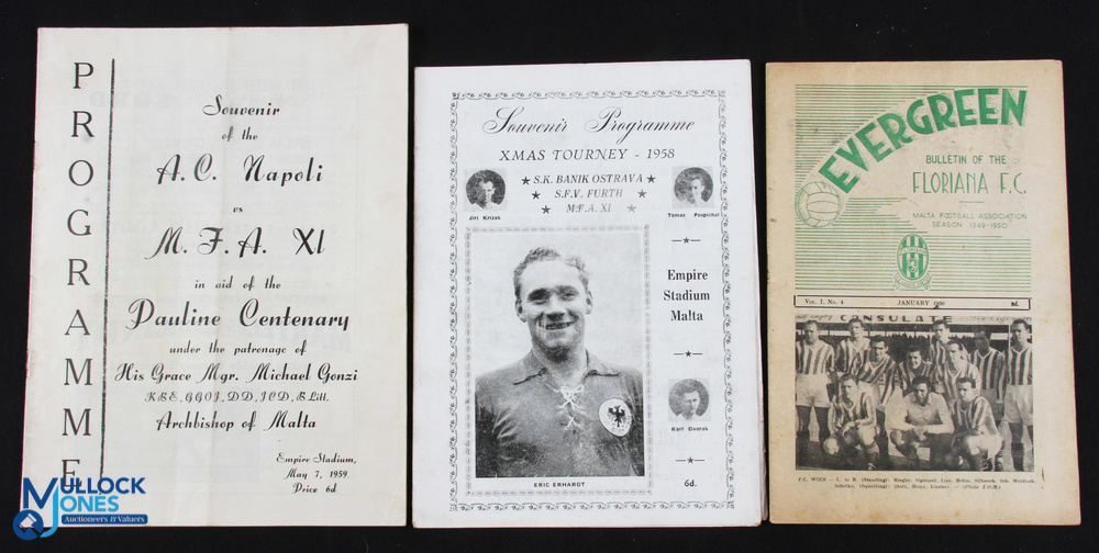 1949/50 Floriana (Malta) v FC Vienna match programme Vo. 1, No. 4, Evergreen issue dated 1st January