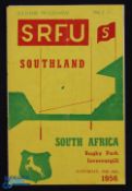 S Africa in NZ 1956 Rugby Programme: South Africa v Southland 28/7/56. Good