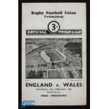 1946 England v Wales Victory Match Rugby Programme: England lost 3-0 to Wales at Twickenham, Feb