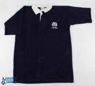 Rare 1993 Scottish Rugby Jersey from Kenny Logan: Traditional navy-blue Scots jersey with silver