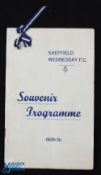 1929/30 Sheffield Wednesday FC v Arsenal Souvenir football programme date 7 Sep at Hillsborough,