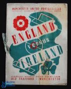 1938 England v Ireland VIP International Friendly football programme 16 Nov at Old Trafford, with
