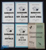 1948-67 Barbarians v Tourists Rugby Programmes (6): v Australia 1948, 1958 and 1967; v NZ 1954 and