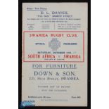 Scarce 1931 Swansea v S Africa Rugby Programme: The St Helen's Ground issue for the Springboks'