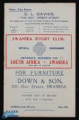 Scarce 1931 Swansea v S Africa Rugby Programme: The St Helen's Ground issue for the Springboks'