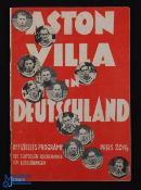 1938 Germany v Aston Villa football programme date 15 May, Berlin, in German language, minor
